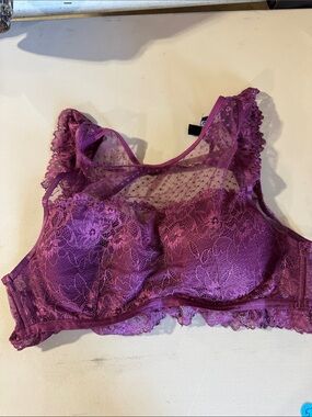 Timing Purple Floral Lace Bralette with Sheer Mesh Yoke